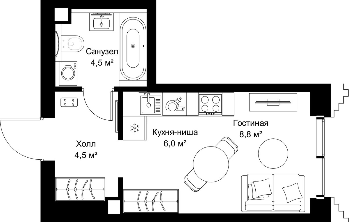 Планировка 23.8 м²