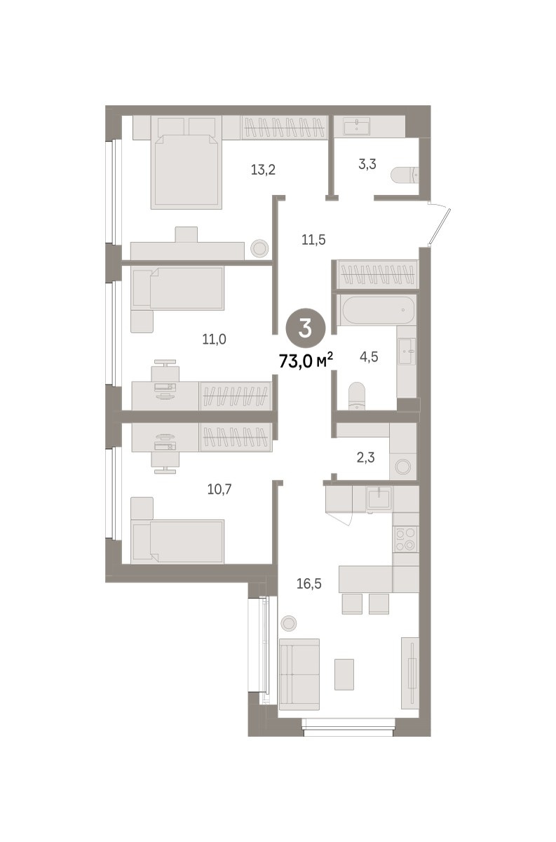Планировка 73.0 м²