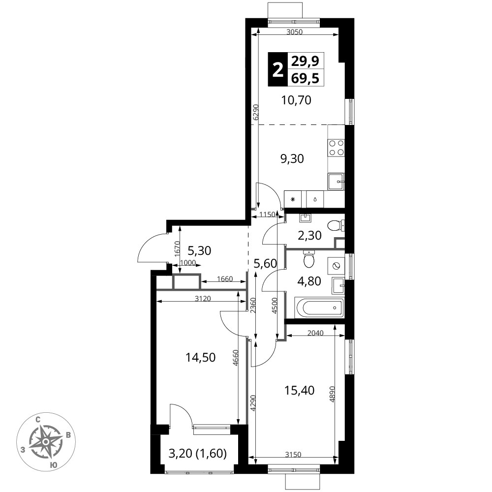 Планировка 69.5 м²