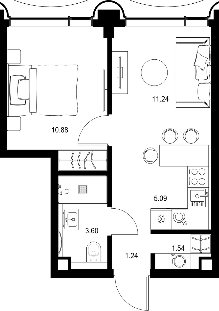 Планировка 33.59 м²