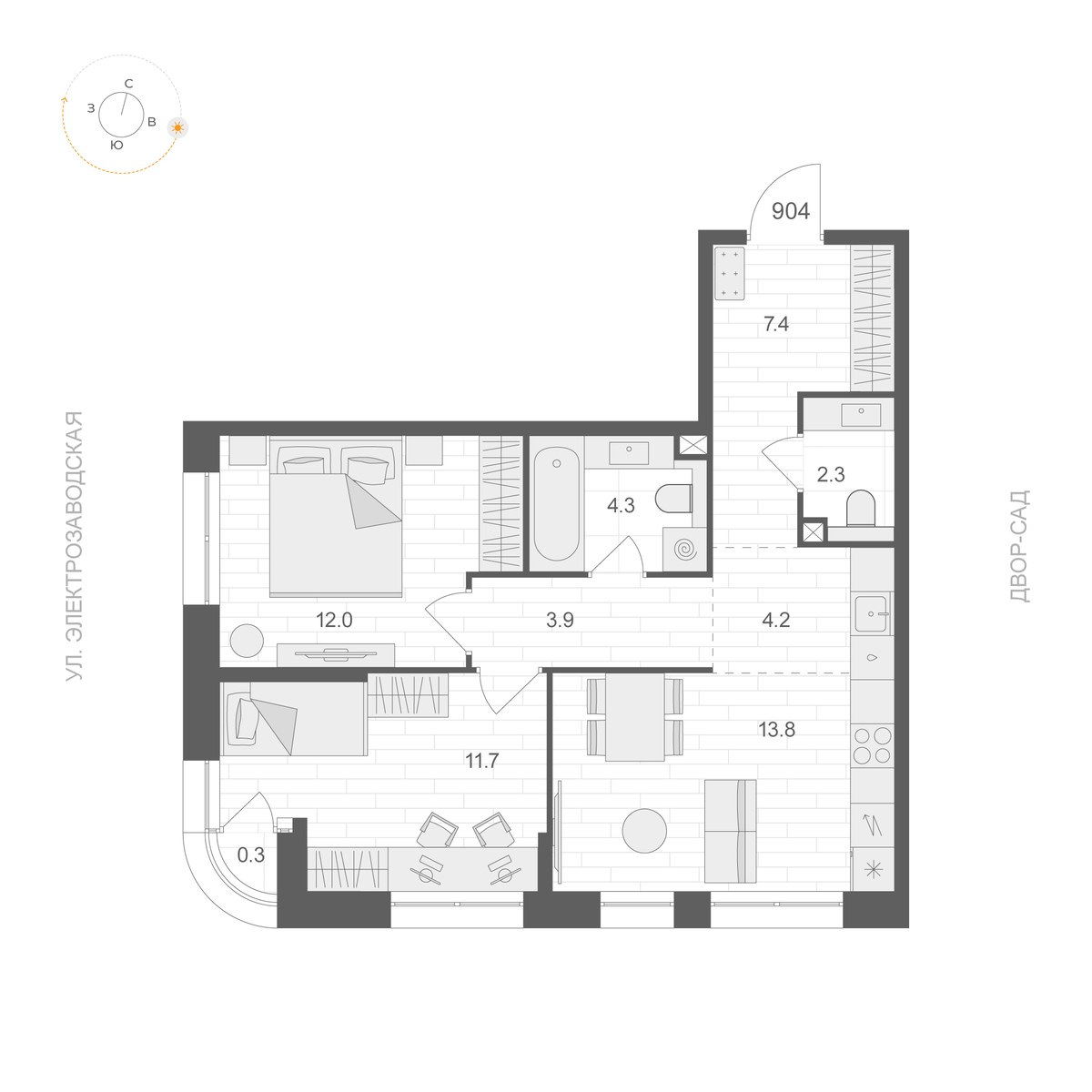 Планировка 59.75 м²