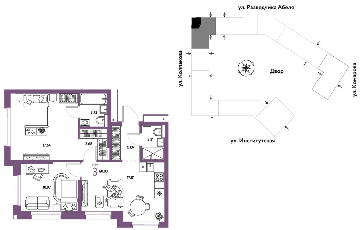 Планировка 60.93 м²