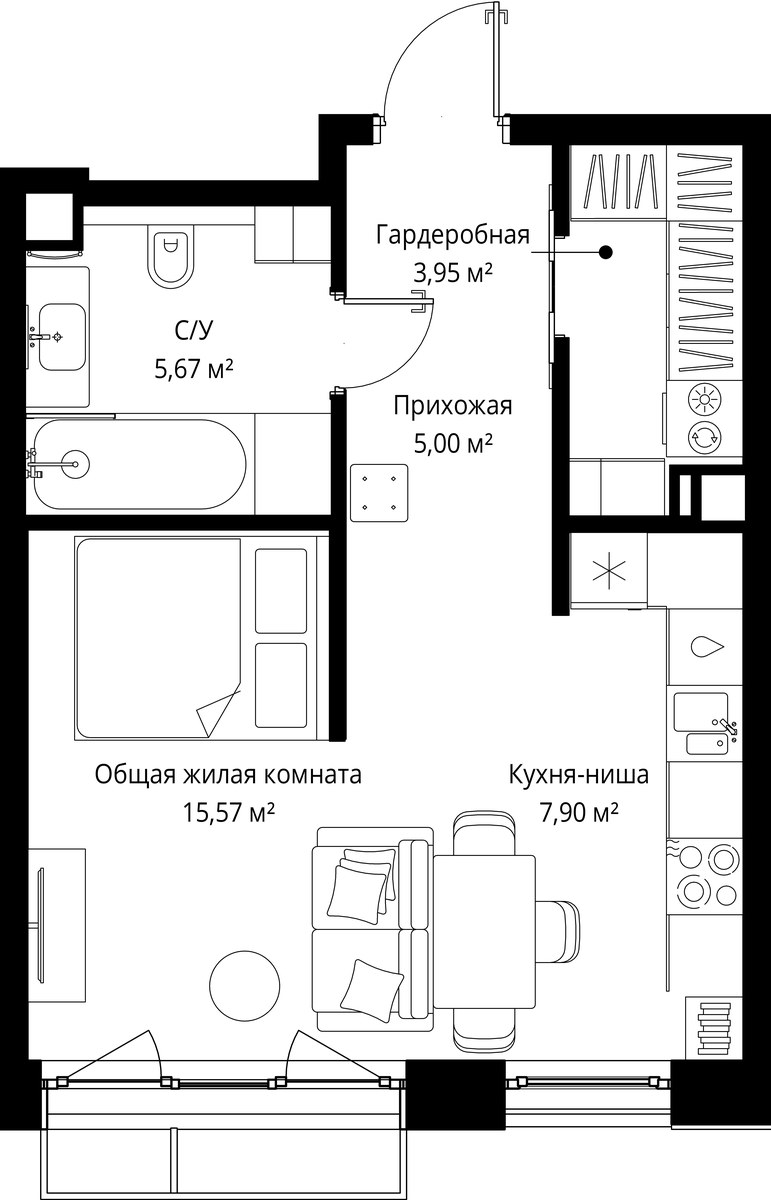 Планировка 38.09 м²