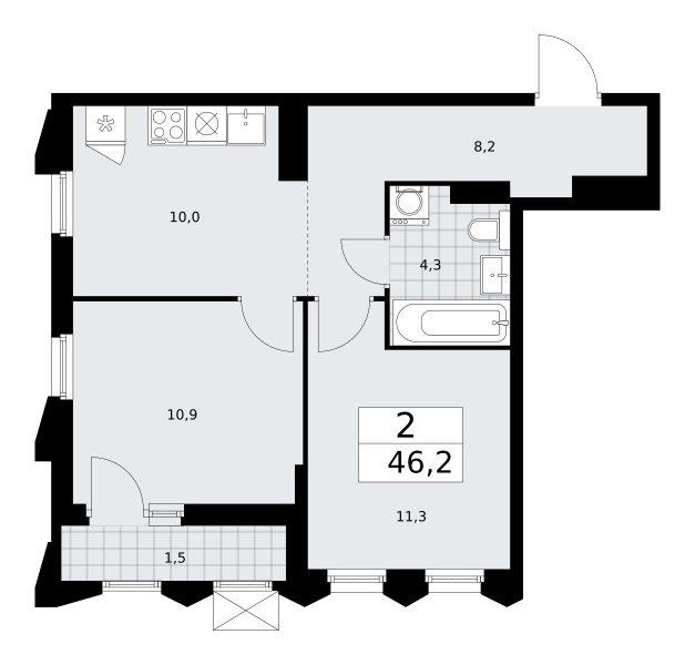 Планировка 46.2 м²