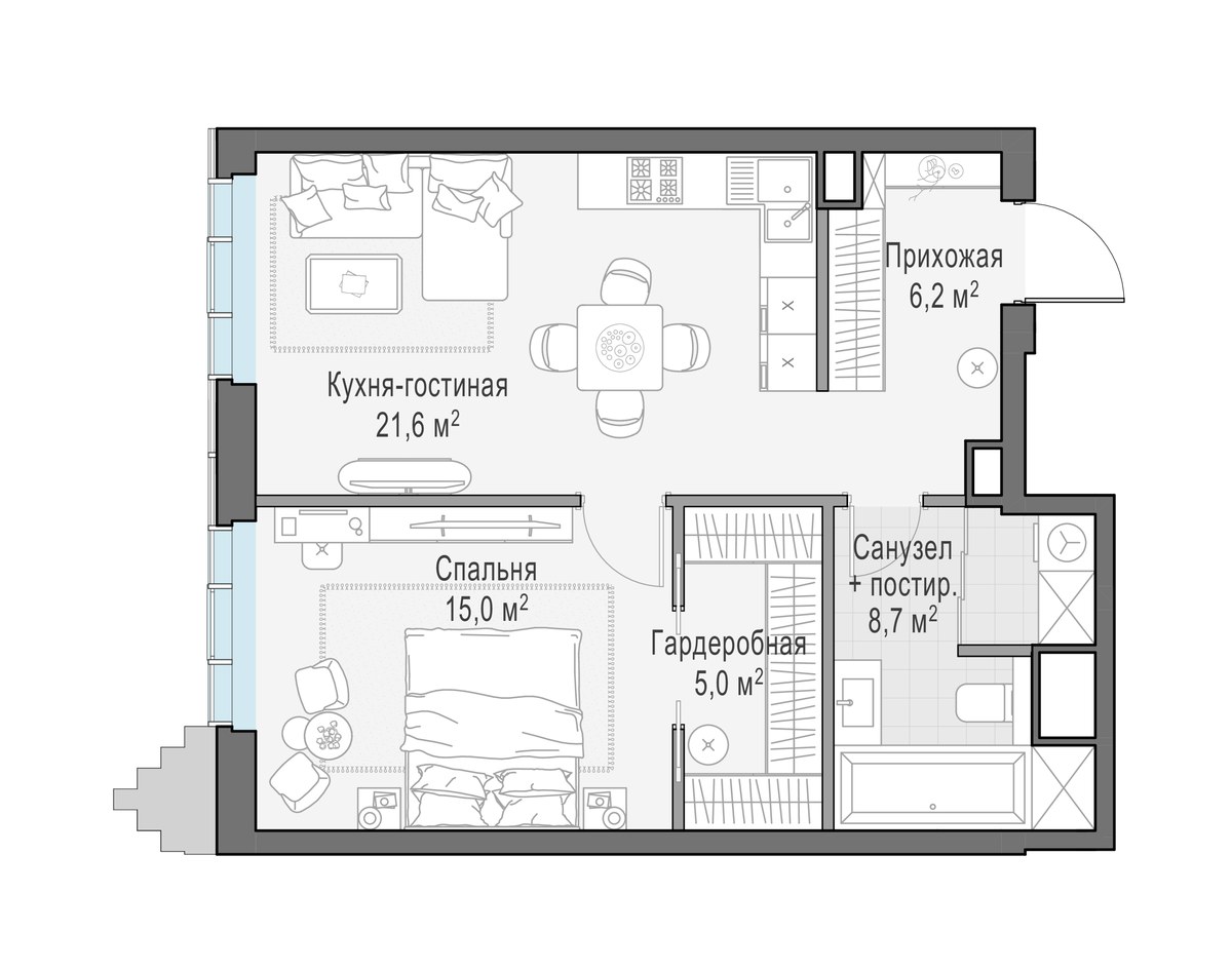 Планировка 56.3 м²