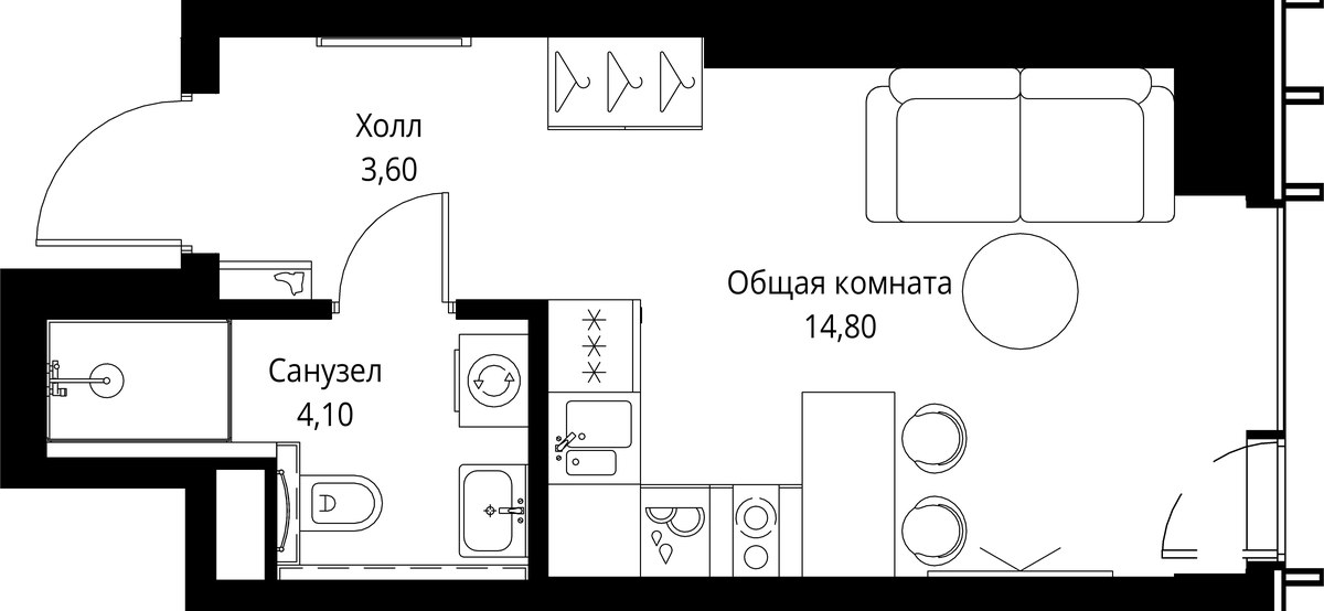 Планировка 22.5 м²