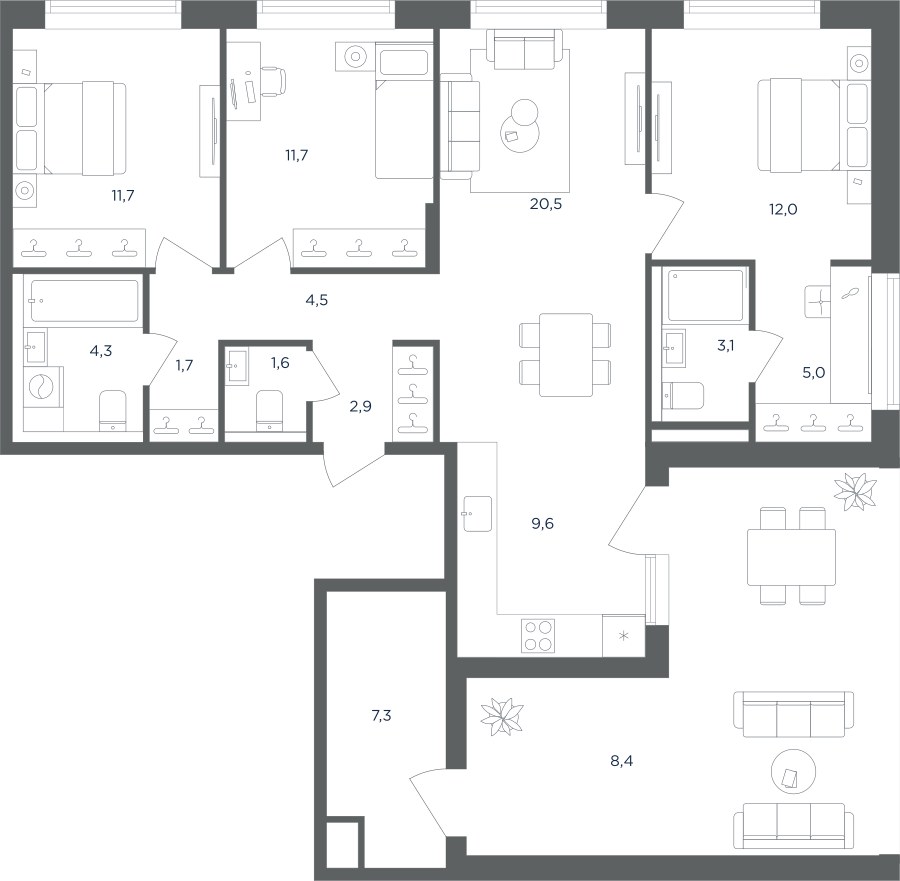 Планировка 104.3 м²