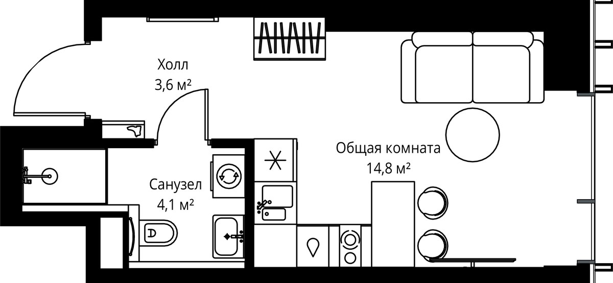 Планировка 22.5 м²