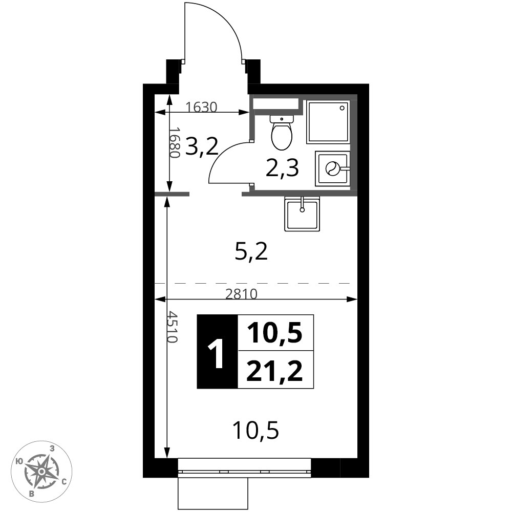 Планировка: Студия, 21.2 м²