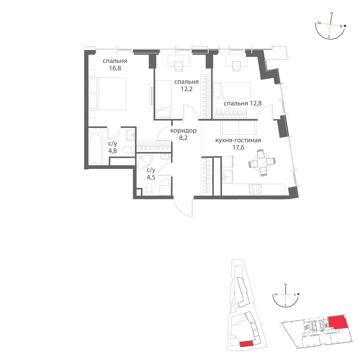 Планировка 76.9 м²