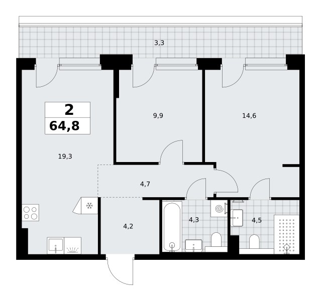 Планировка 64.8 м²