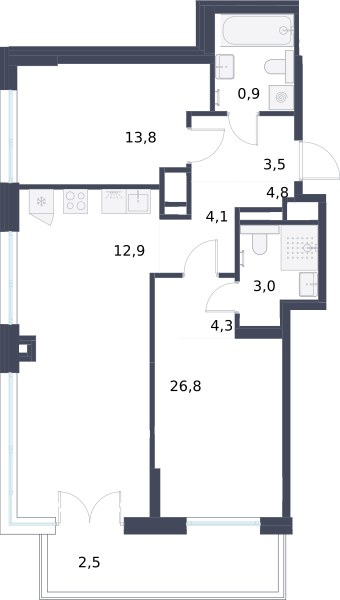 Планировка 76.6 м²
