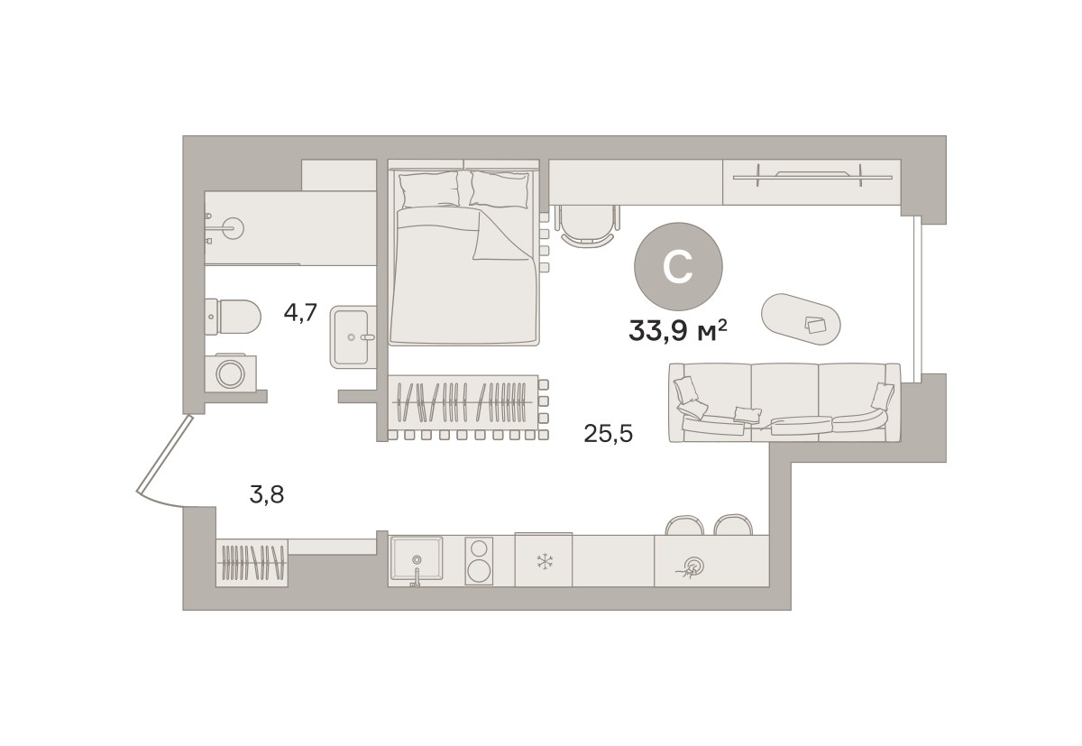 Планировка 33.88 м²