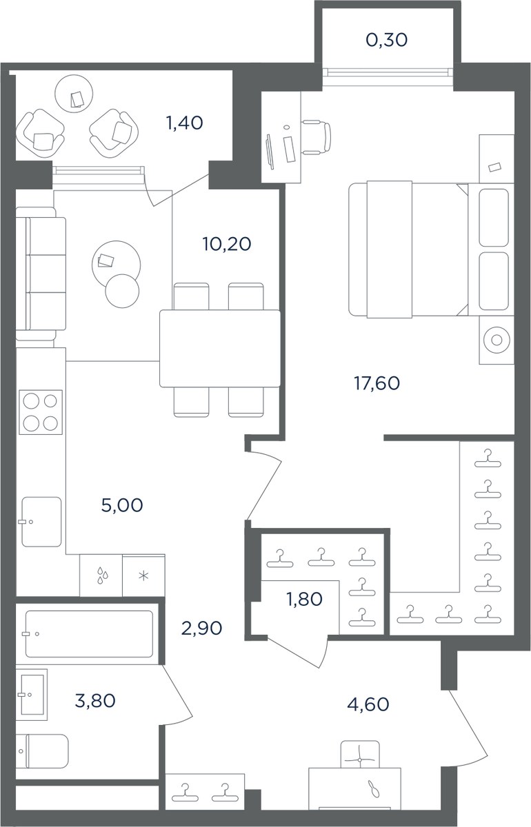 Планировка 45.9 м²