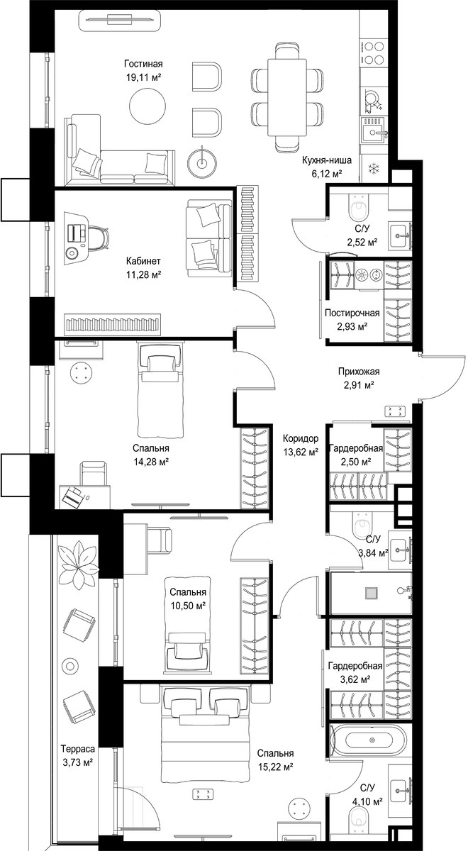 Планировка 114.38 м²
