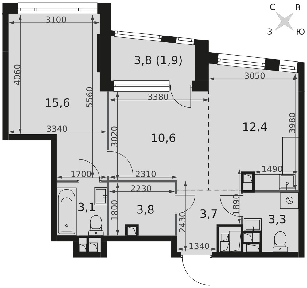Планировка 54.4 м²