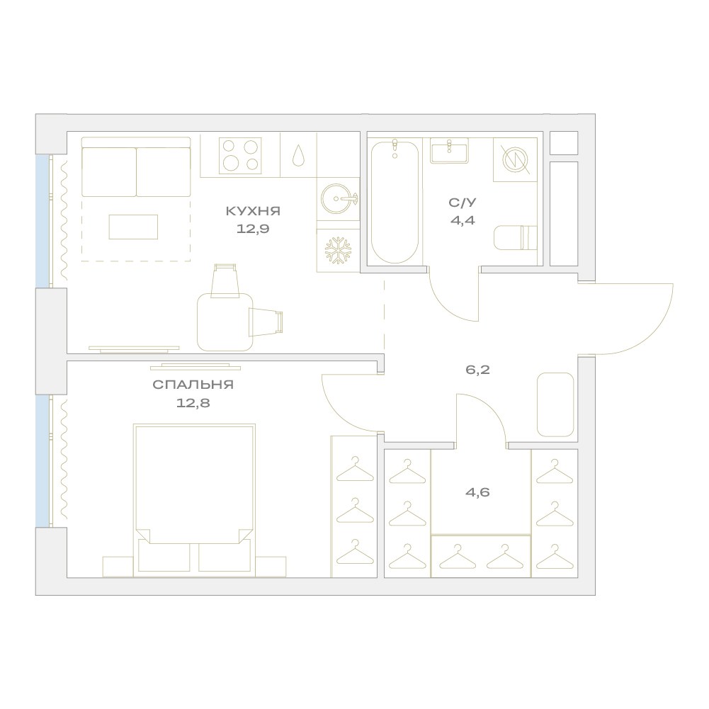 Планировка 40.9 м²