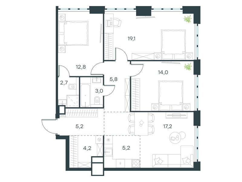 Планировка 89.2 м²