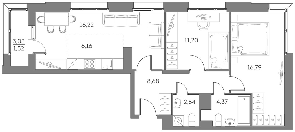 Планировка 67.48 м²