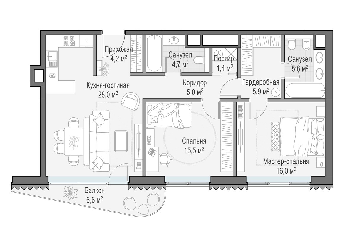 Планировка 88.6 м²