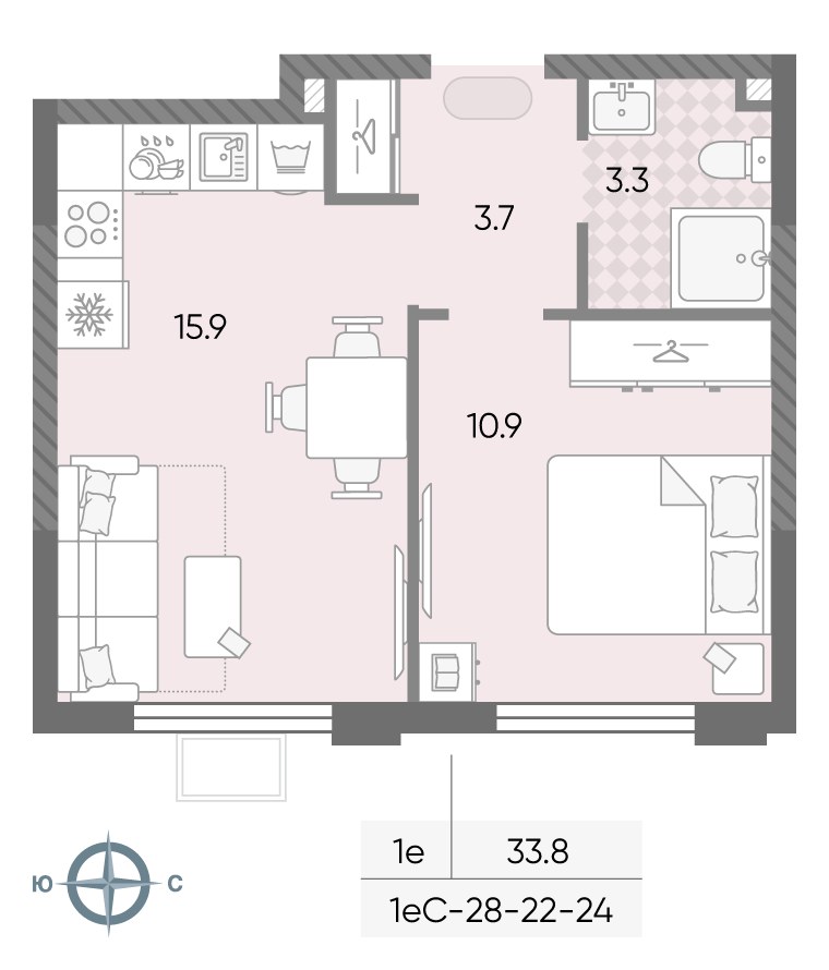 Планировка 33.8 м²