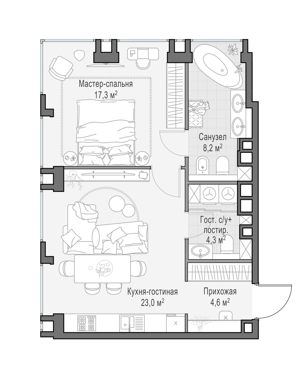 Планировка 57.1 м²