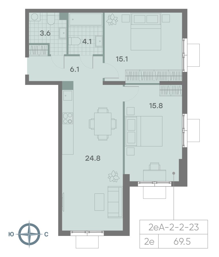 Планировка 68.0 м²