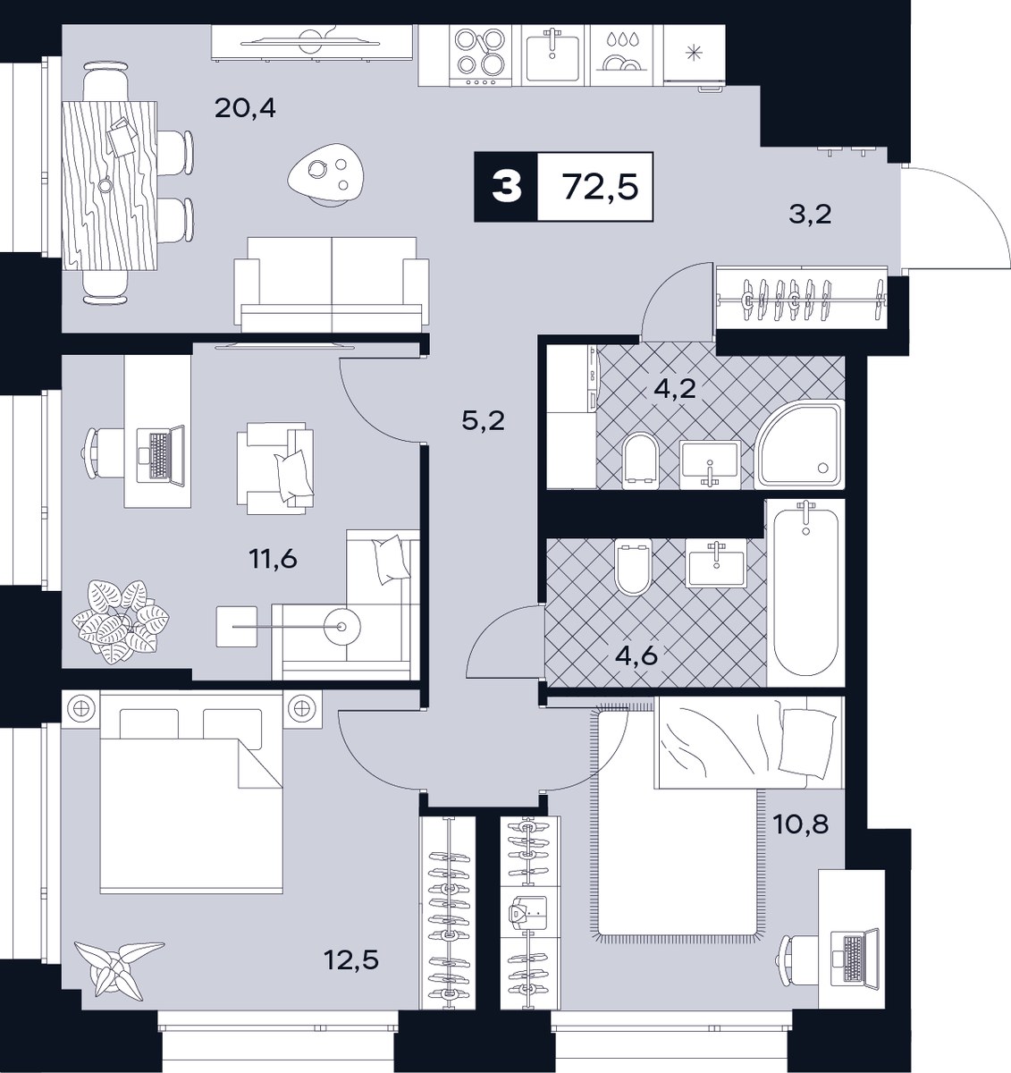 Планировка 72.5 м²