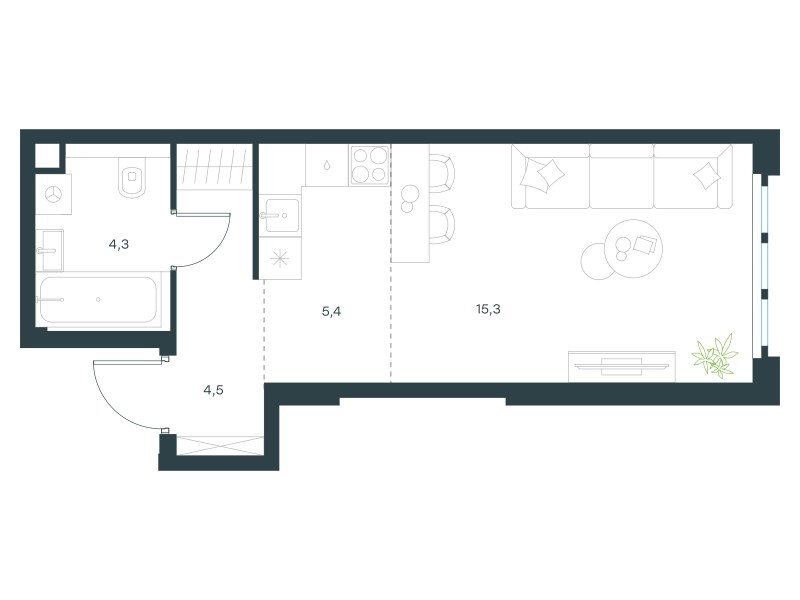 Планировка: Студия, 29.5 м²