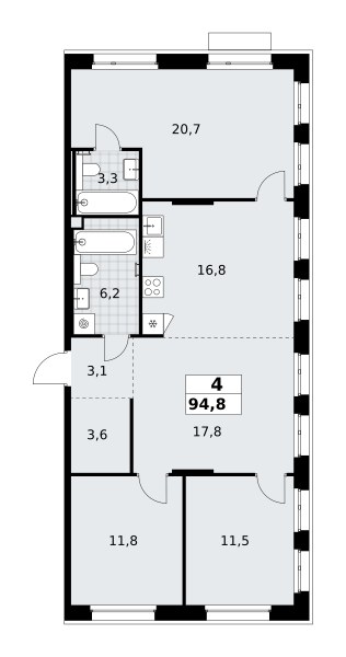 Планировка 94.8 м²