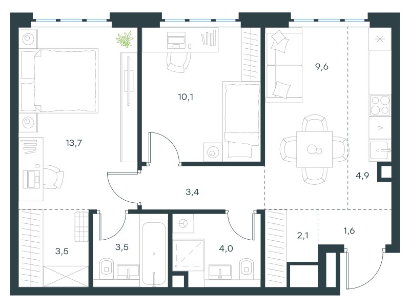 Планировка 56.4 м²