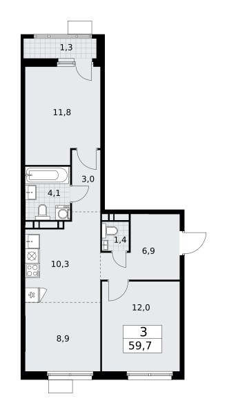 Планировка 59.7 м²