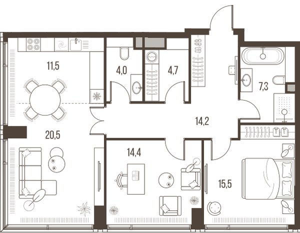 Планировка 92.1 м²