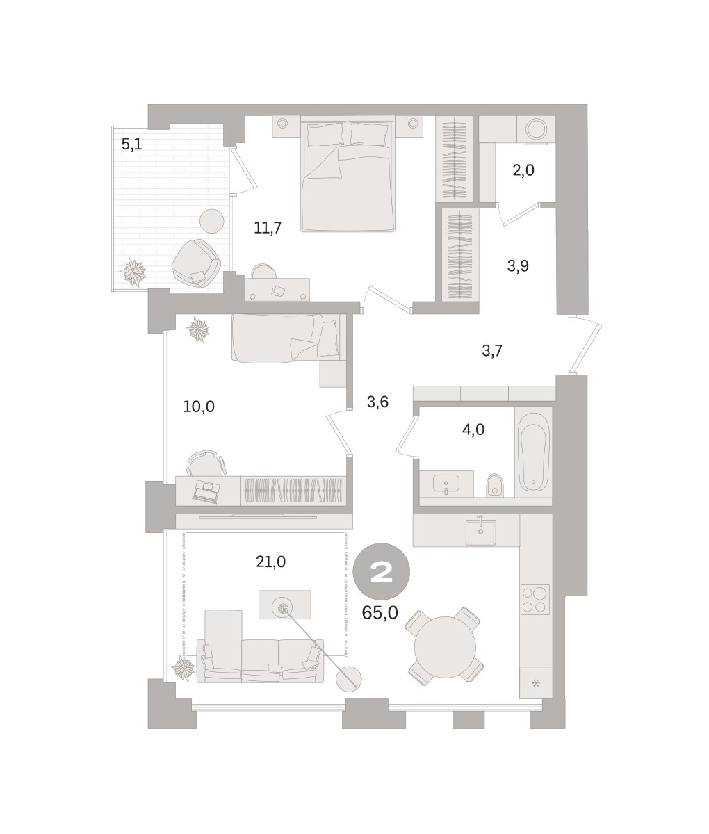 Планировка 65.0 м²