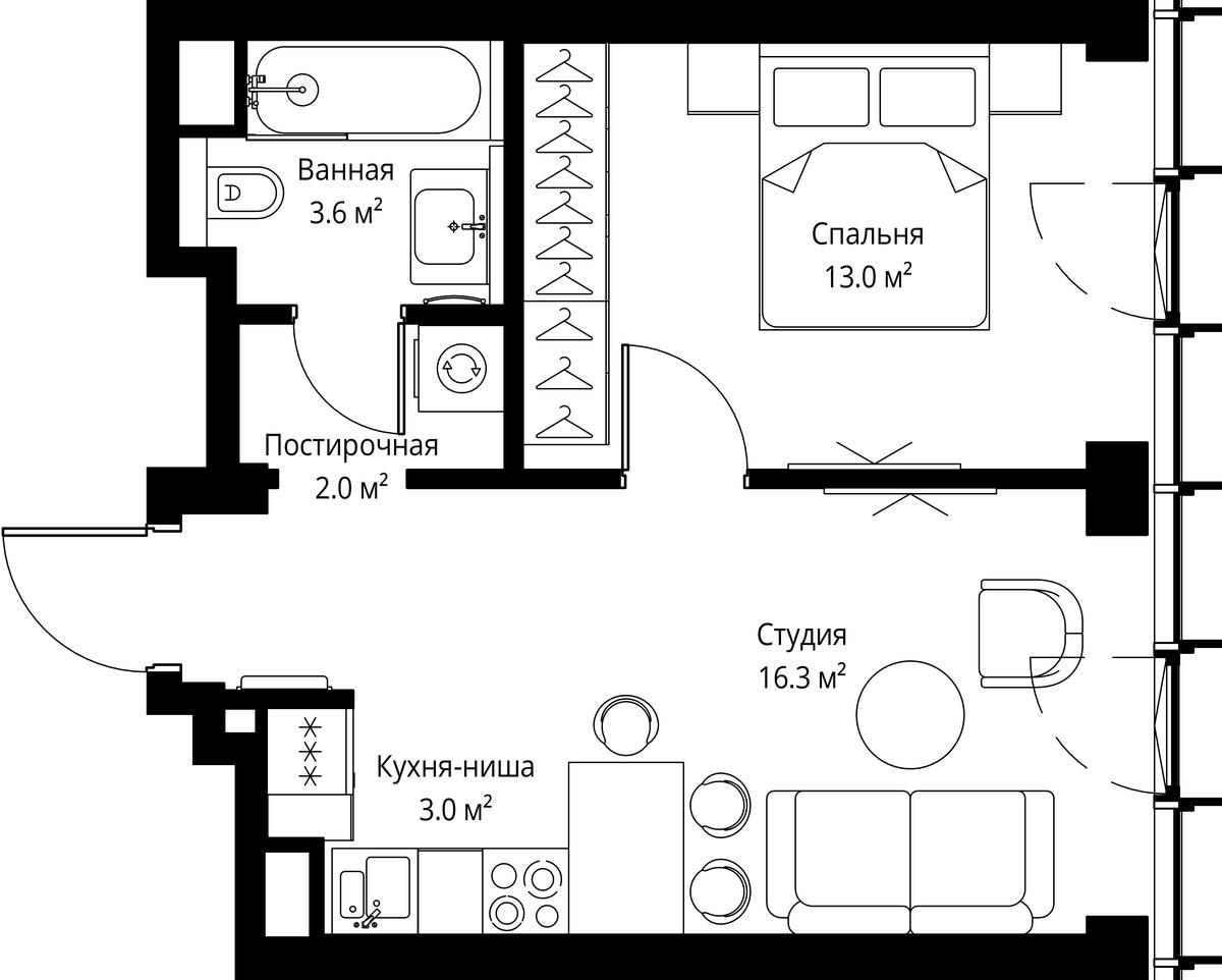 Планировка: 1-комнатная, 37.9 м²