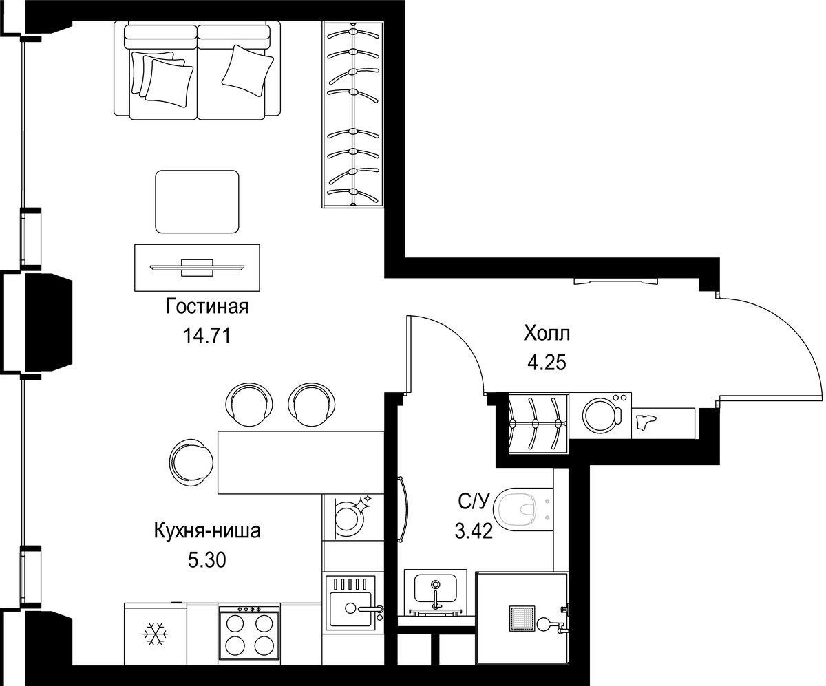Планировка 27.68 м²