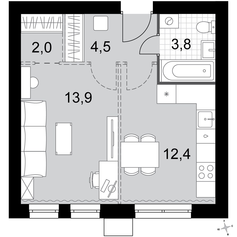 Планировка 36.6 м²