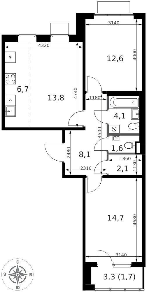 Планировка 65.4 м²