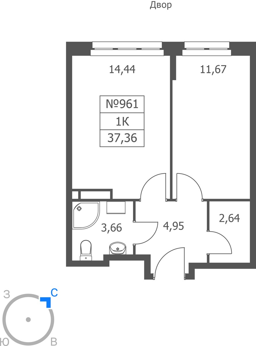 Планировка 37.36 м²