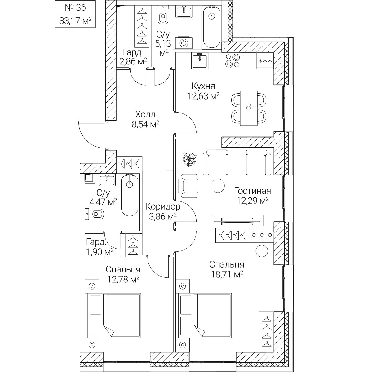 Планировка 83.17 м²