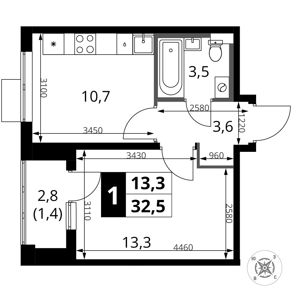 Планировка 32.5 м²
