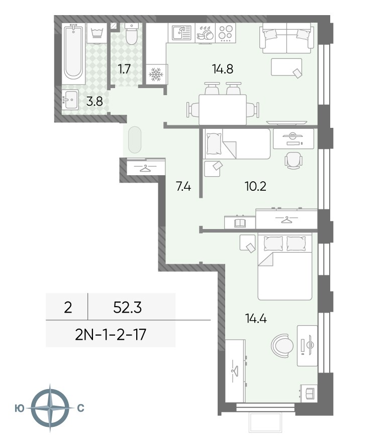 Планировка 52.3 м²