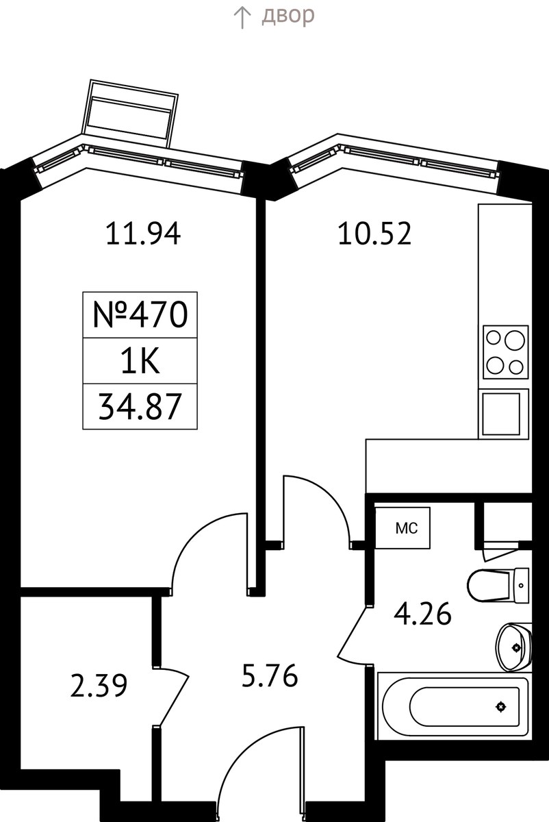 Планировка 34.87 м²