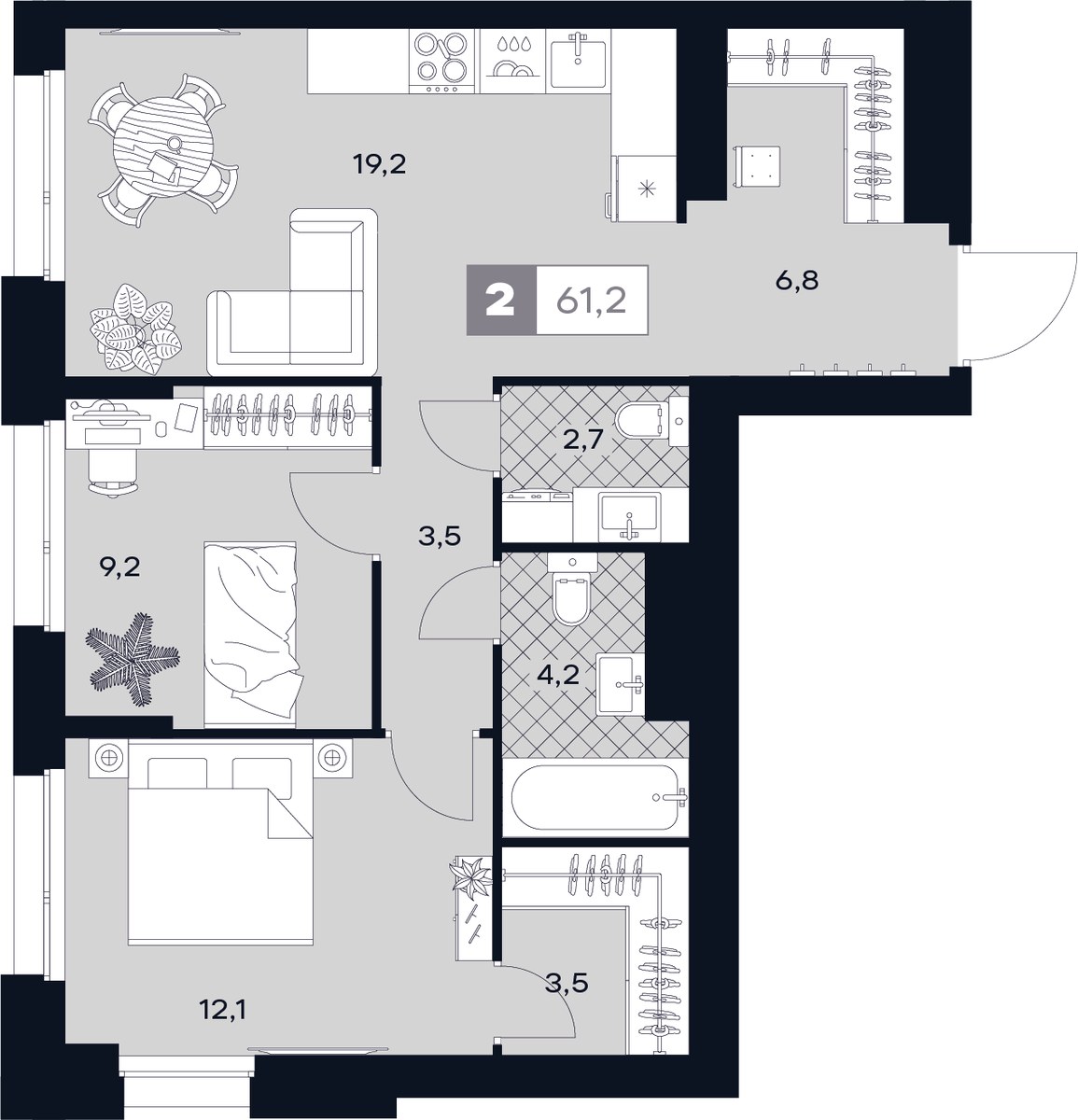 Планировка 61.2 м²