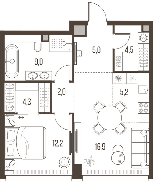 Планировка 59.1 м²