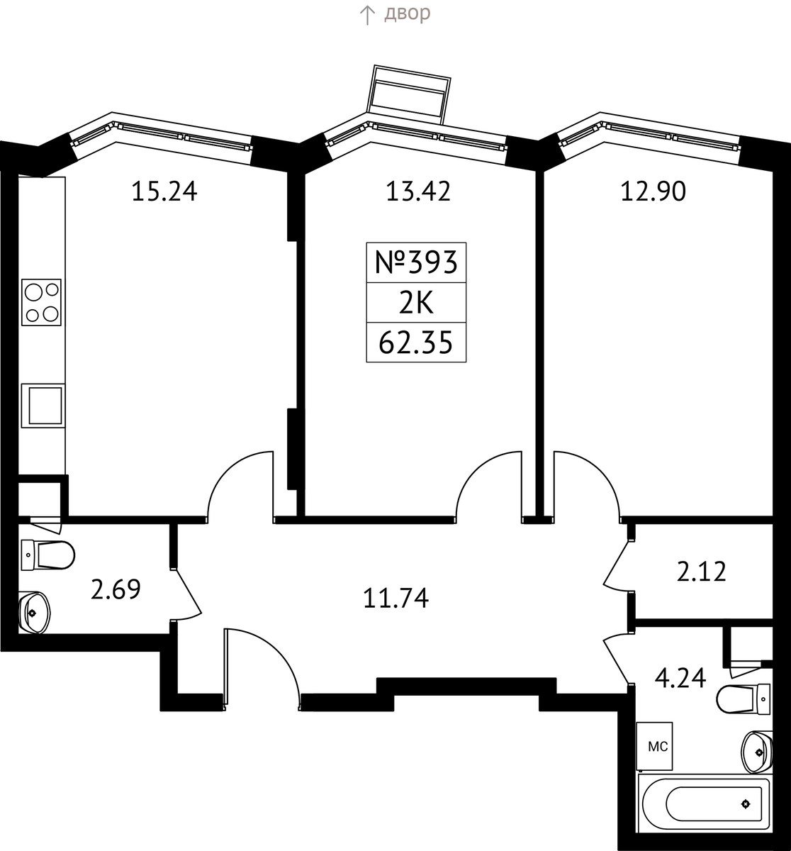 Планировка 62.35 м²