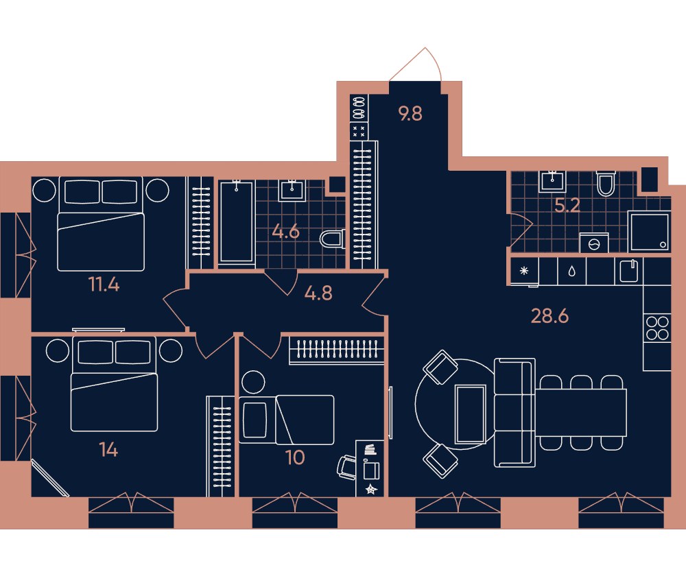 Планировка 88.4 м²