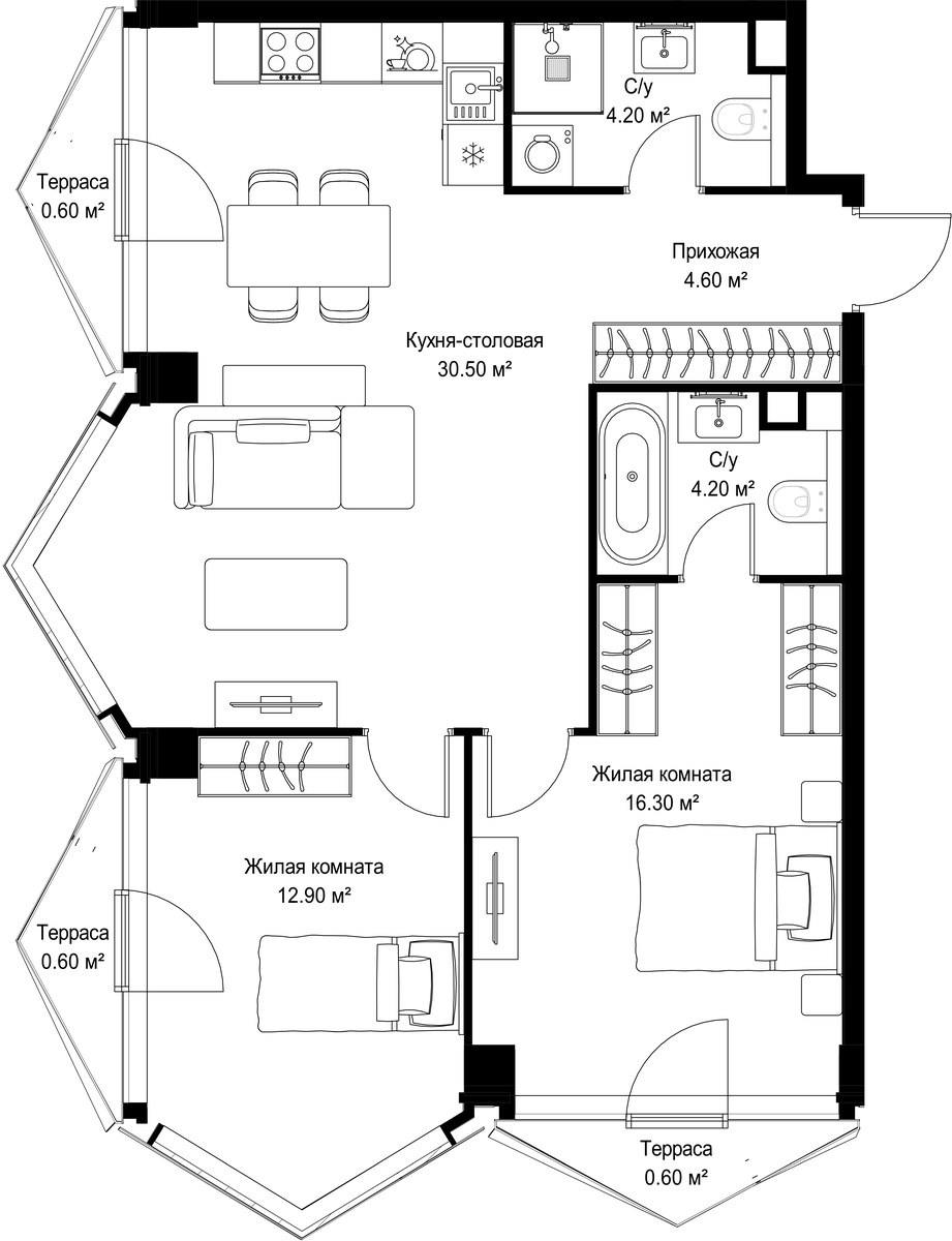 Планировка 74.5 м²