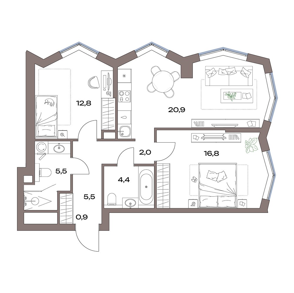 Планировка 69.9 м²