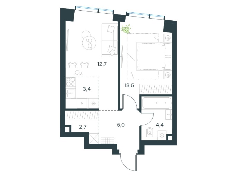 Планировка 41.7 м²
